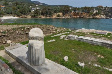 Arkeolojik Aliki, Thassos Island, Yunanistan, antik sütun