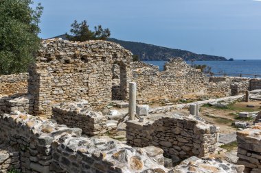 Arkeolojik Aliki, Thassos Island, Yunanistan, antik kilise kalıntıları