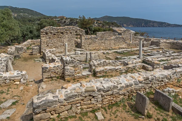 Arkeolojik Aliki, Thassos Island, Yunanistan, antik kilise kalıntıları Panorama