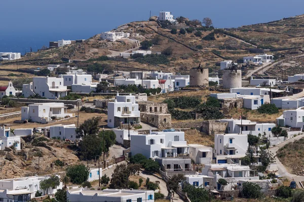 Panoramiczny widok z miasta w Ano Mera, Wyspa Mykonos, Grecja — Zdjęcie stockowe