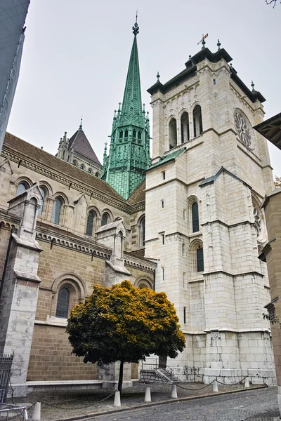 La vista frontal de la Catedral de San Pedro en Ginebra — Foto de Stock