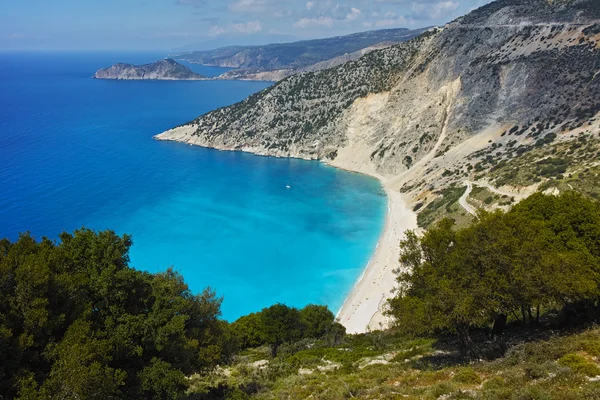 Myrtos plajı panoraması, Kefalonia, Yunanistan