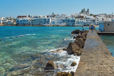 Panoramik şehir, Naoussa, Paros Island, Yunanistan