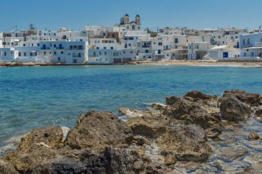 Kasaba Naoussa, Paros Island, Yunanistan, muhteşem deniz manzarası