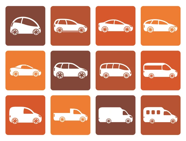 Plat différents types d'icônes de voitures — Image vectorielle