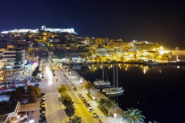 Amazing night photo of old town of Kavala, Greece — Stock Photo, Image