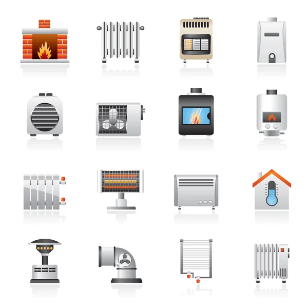 Huis verwarming toestellen pictogrammen — Stockvector