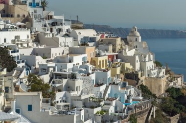 Panoramik şehir, Fira, Santorini Adası, Thira, Yunanistan için