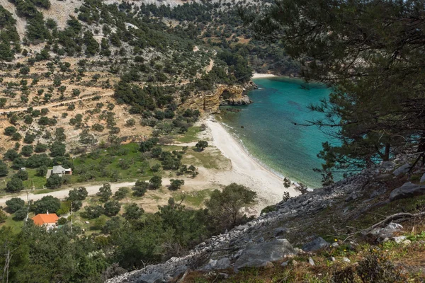 Blauwe wateren van Livadi Strand, Thassos island, Griekenland — Stockfoto