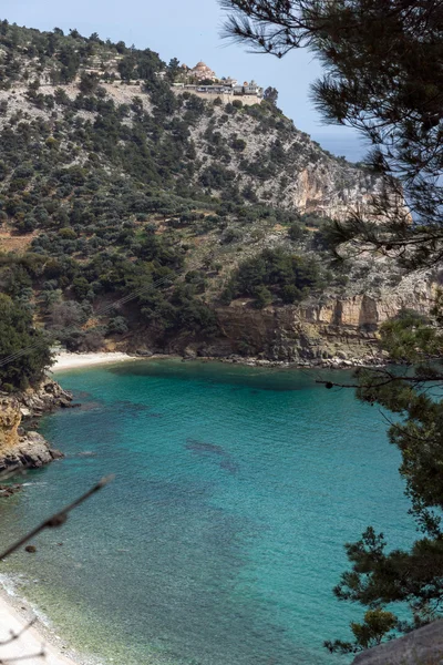 Livadi beach and Archangel Michael Monastery in Thassos island, Greece — Stock Photo, Image