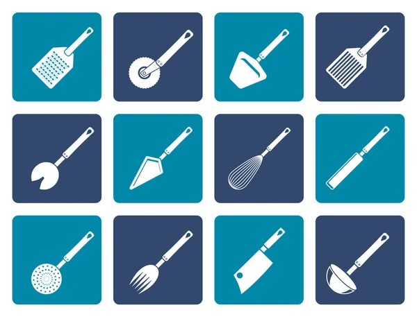 Flad forskellige slags køkken tilbehør og udstyr ikoner – Stock-vektor