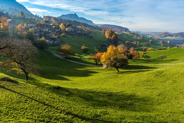 Increíble vista de otoño del típico pueblo suizo cerca de la ciudad de Interlaken —  Fotos de Stock