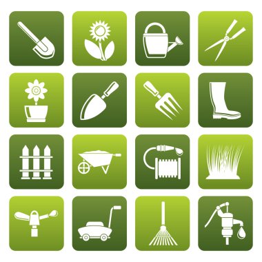 Bahçe düz ve araçları ve nesneleri kutsal kişilerin resmi Bahçe