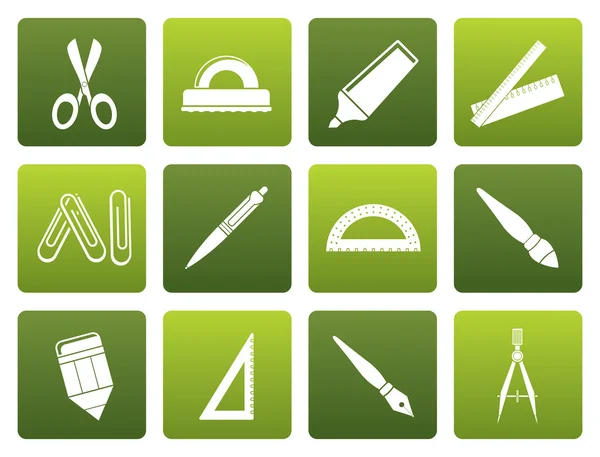 Iconos de herramientas de oficina y escuela plana — Vector de stock