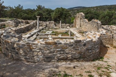 Panoramik arkeolojik Aliki, Thassos Island, Yunanistan, antik Kilisesi