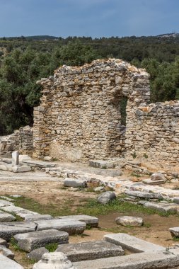 Arkeolojik Aliki, Thassos Island, Yunanistan, antik kilise kalıntıları Panorama