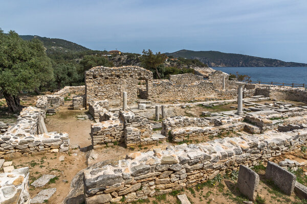 Ruins of ancient village in Archaeological site of Aliki, Thassos island, Greece