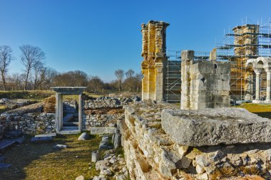 Basilica eski Filippi, Yunanistan arkeolojik alanda Panoraması