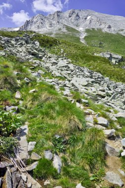 Pirin Dağı ve tırmanma bir Vihren tepe, Bulgaristan için iz muhteşem manzara