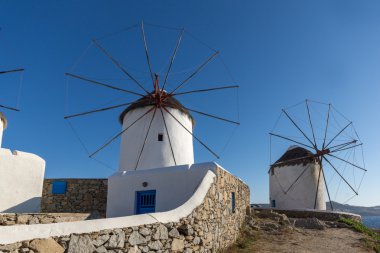 Mykonos, Yunanistan adada beyaz yel değirmenleri