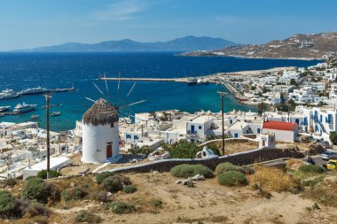 Panoramik görünümü Mykonos town, Yunanistan ve Ege Adaları