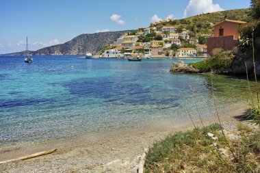 Assos Köyü ve güzel deniz defne, Kefalonia, Ionian Islands Panoraması