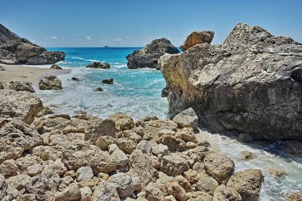 Superbe panorama de la plage de Megali Petra, Leucade, Îles Ioniennes — Photo