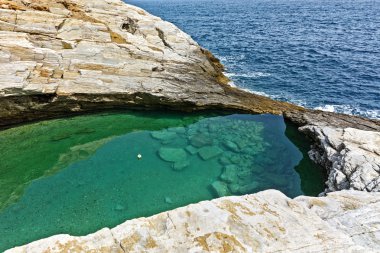 Panoramik Giola doğal havuzuna Thassos Island, Yunanistan 