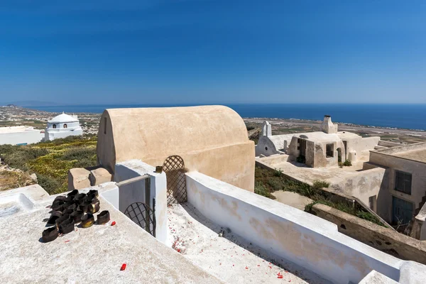 Panoramik görünüm için Kale, Pyrgos Kallistis, Santorini Adası, Thira, Yunanistan