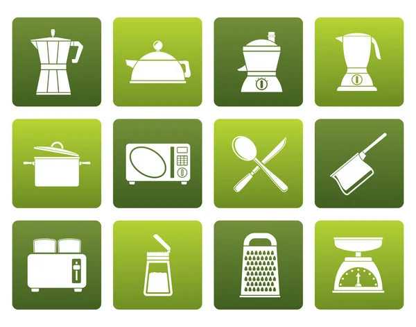 Ícones de cozinha plana e equipamentos domésticos — Vetor de Stock