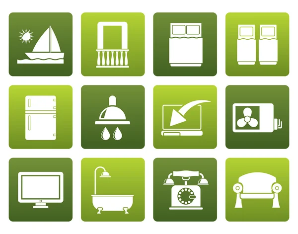Flat Hotel and motel room facilities icons — Stock Vector