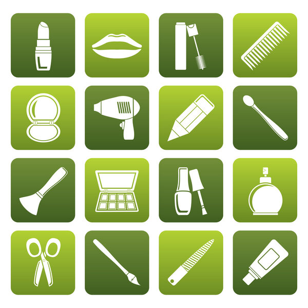Flat cosmetic, make up and hairdressing icons