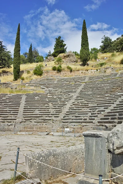 Vista surpreendente de Anfiteatro no sítio arqueológico grego antigo de Delphi — Fotografia de Stock