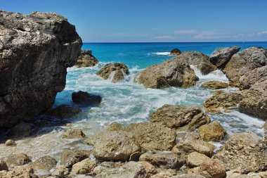 Megali Petra Beach, Lefkada, Ionian Islands şaşırtıcı Panoraması