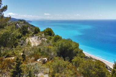 Mavi sularına Gialos Beach, Lefkada, Ionian Islands