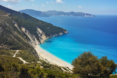 Şaşırtıcı panorama Myrtos Beach, Kefalonia, Ionian Islands