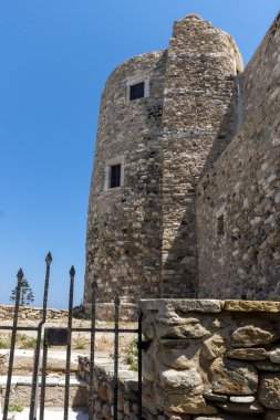 Kale duvarına kalenin Chora şehir, Naxos Adası, Kiklad Adaları