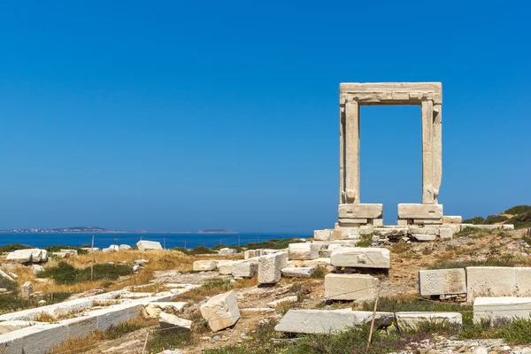 Panoramatický pohled Portara, Apollo Temple vchod, ostrov Naxos, Kyklady — Stock fotografie