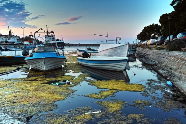 Sonnenuntergangspanorama über dem Hafen von Sosopol, Region Burgas — Stockfoto