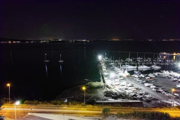 Noc Panorama portu w Sozopolu, Burgas Region — Zdjęcie stockowe
