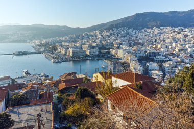 Panoramik manzaralı kale Kavala, Yunanistan