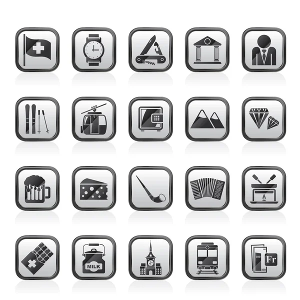 Switzerland industry and culture icons — Stock Vector