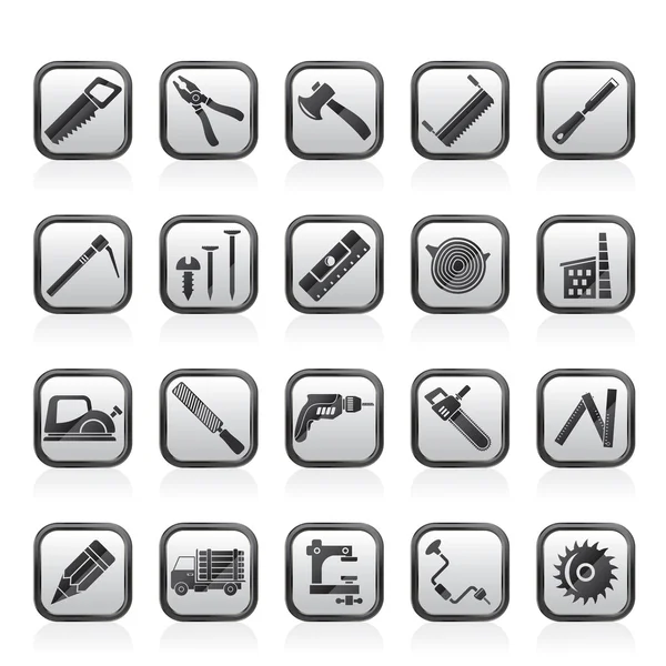 Carpentry, logging and woodworking icons — Stock Vector