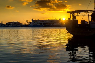 Sozopol, Bulgaristan noktasında günbatımı deniz manzarası