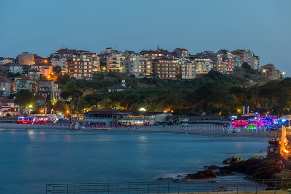 Twinlight vista da praia e nova parte de Sozopol, Bulgária — Fotografia de Stock