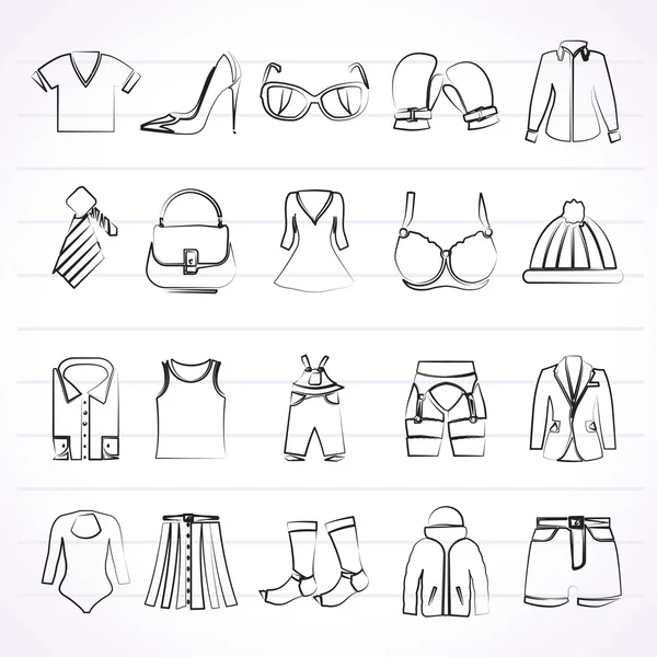 Moda y ropa y accesorios iconos — Vector de stock