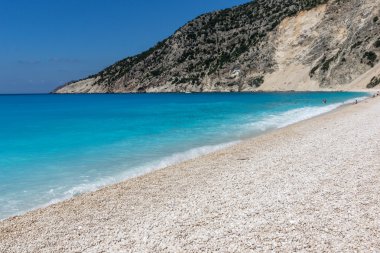 Panoramik manzaralı güzel Myrtos beach, Kefalonia, Yunanistan