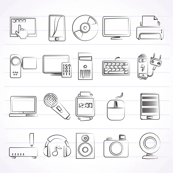 Electrónica para el hogar y dispositivos multimedia personales iconos — Archivo Imágenes Vectoriales