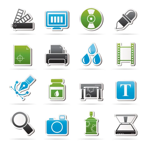 Print industry and graphic design icons — Stock Vector