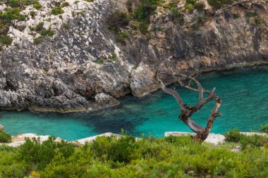 Mavi su Limnionas bay beach Zakynthos Adası'nda